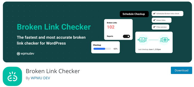 إضافة Broken Link Checker تكتشف وتصلح الروابط المعطلة لتحسين أداء الموقع.